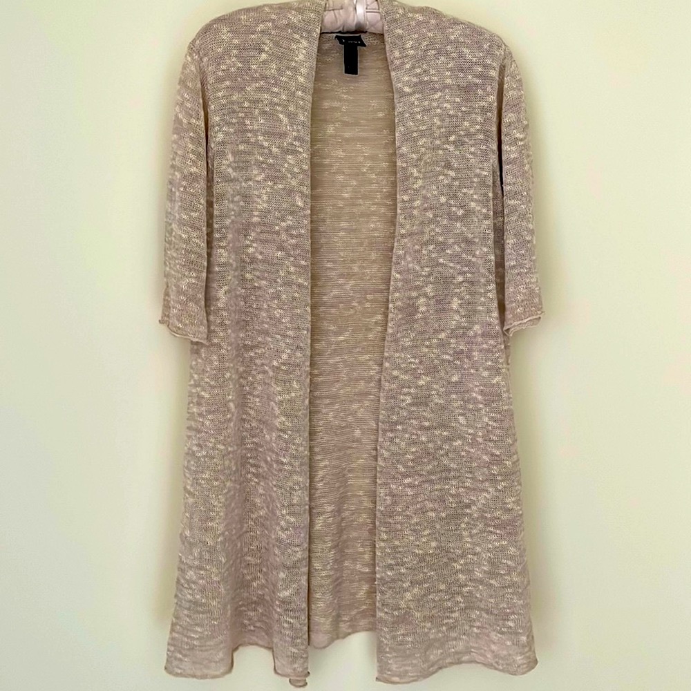 Eileen Fisher Women’s Cardigan Open Front Short Sleeves Color Cream Oatmeal